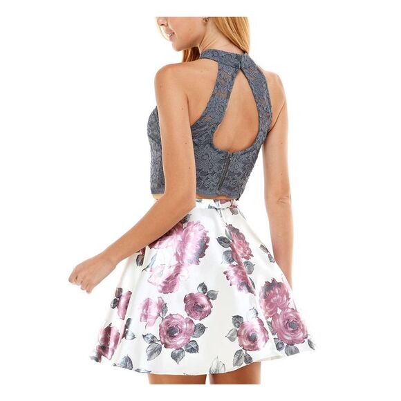 CITY STUDIO Womens Padded Sleeveless Halter Short Party Fit + Flare Dress - Picture 2 of 3